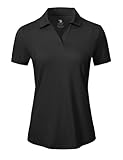 donhobo Golf Poloshirt Damen Kurzarm V-Ausschnitt mit Kragen Workout Tops UV-Schutz Dry Fit Activewear-Poloshirts für Damen Casual Sport Sommershirts, Schwarz, M