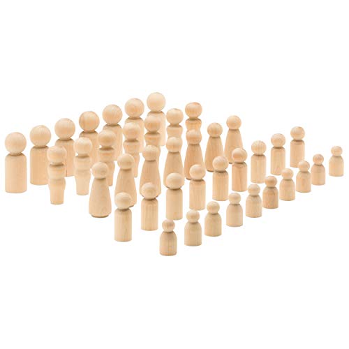 Woodpeckers Wood Peg People Set 40 Piece Wood Peg Family (Peg People: Dad Mom Angel Child Baby) Unfinished Wooden Figurines for Crafting