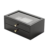 アイモハ アクセサリー 収納 おしゃれ 木製 木 桐 ウッド ジュエリーボックス アクセサリーケース 収納ボックス 大容量 収納 ディスプレイ 上品 ネックレス ブレスレット(ブラック) FREE