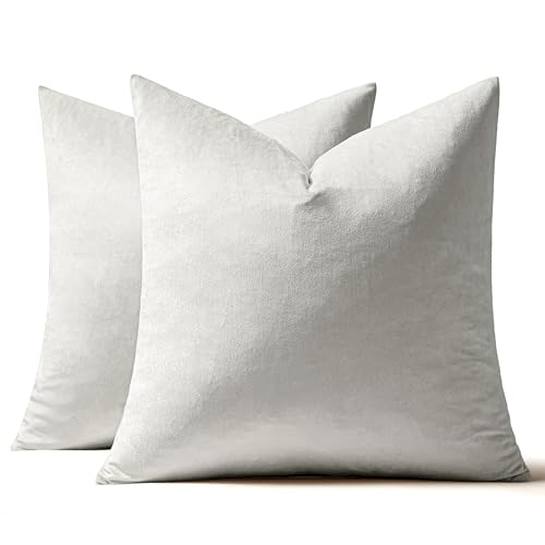 Image of MIULEE Velvet Throw Pillow Covers 22x22 Inch, Pack of 2 - Greyish White, Soft Solid Decorative Pillow Covers Cushion Cases Modern Luxury Home Decor for Spring Couch Sofa Bedroom Livingroom