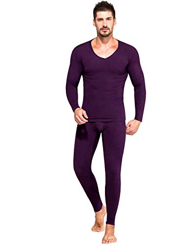 Men's Solid Color V-Neck Thermal Underwear Set