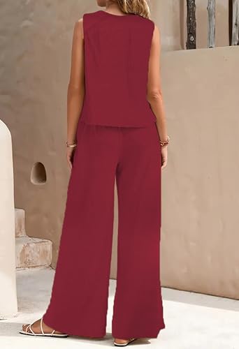 Image of ALL YOURS Women's 2 Piece Outfit Loose Tank Top and Wide Leg Pants Sets|co-ord set for women cord set for women lounge wear set for women coords set for women wear