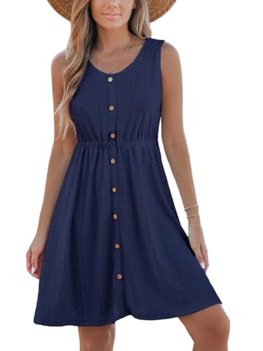CUPSHE Women's Hollow Out Mini Dress Cover Up Ribbed Knit Scoop Neck Sleeveless Beach Spring Summer Dresses