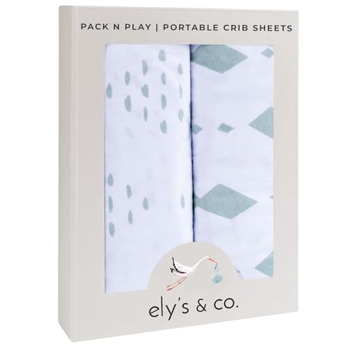 Image of Ely's & Co. Pack N Play Fitted Playard Sheets - Breathable 100% Jersey Knit Cotton - Unisex Mini Crib Mattress Cover - Grey Sage Diamond - 2 Pack Set