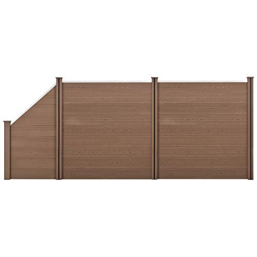 neu.holz WPC Gartenzaun mit abgeschrägtem Zaunelement 183x451cm Braun Sichtschutz Windschutz Lamellenzaun Zaun…