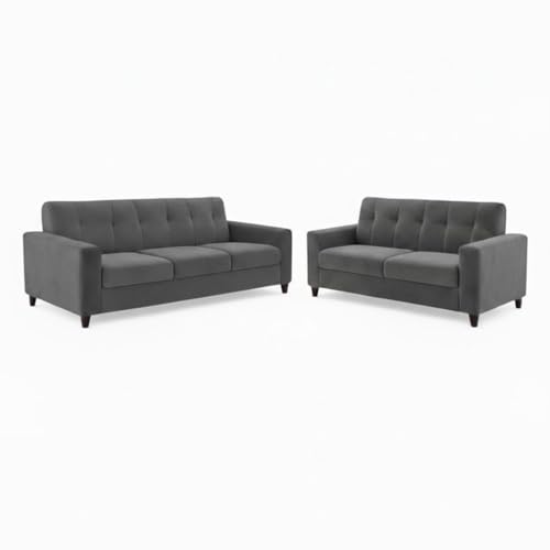 Image of Homeboy Luxe Velvet-Suede Fabric 3 + 2 Seater with Ottoman Sofa Set | Comfortable & Spacious Seating for Upto 6 Person | Modern Sofa Set for Living Room - Dark Grey