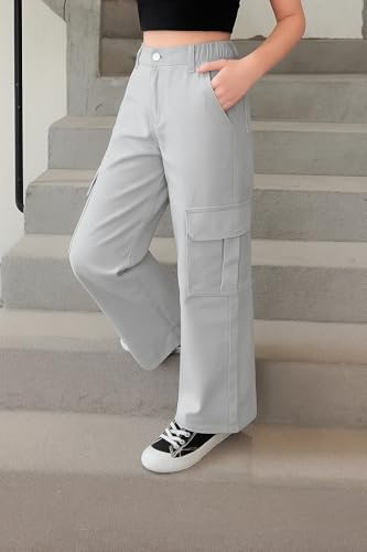 Image of ADBUCKS Stretchable High Rise Cargo Style Wide Leg Jeans for Girls II Girls Jeans