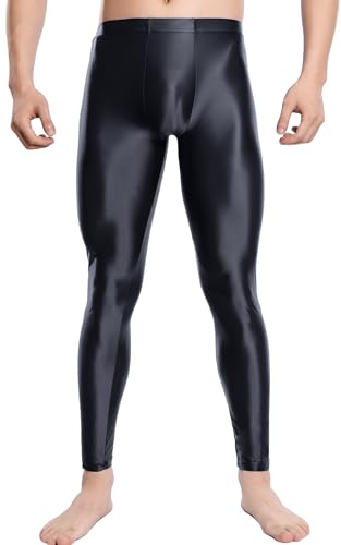 FEOYA Herren Strumpfhosen Leggings Metallic Glänzende Lang Öl Glänzend Transparente Unterhose Pants Schwarz XL FEOYA Herren Strumpfhosen Leggings Metallic Glänzende Lang Öl Glänzend Transparente Unterhose Pants Schwarz XL