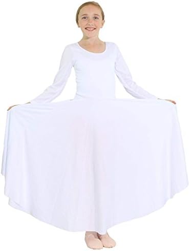 Danzcue Girls Praise Loose Fit Full Length Long Sleeve Dance Dress, White, 8-10