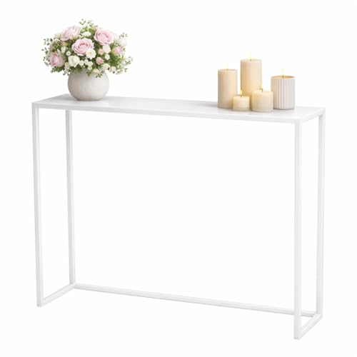 Anwicar Table Console 80 cm - Console Entree Moderne - Bout de Canape - Meuble Industriel - Table Haute - Meuble Entree Couloir - Blanc 80x20,5x10 cm