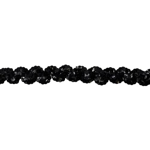 Black Sequin Trim - 1 Inch Wide, 12 Yards | Sparkling Decorative Trim for Costumes, Dancewear, Crafts, Sewing & DIY Projects