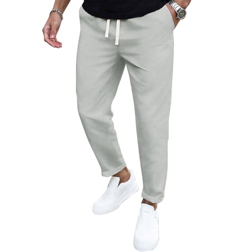 DuDubaby Cargo Breathable Stretch Running Pants Men Elastic Waist Drawstring Active Hiking Lightweight Trousers with Pockets