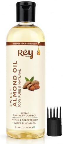 Rey Naturals Sweet Almond Oil - Cold Pressed, Free Applicator, 200ml