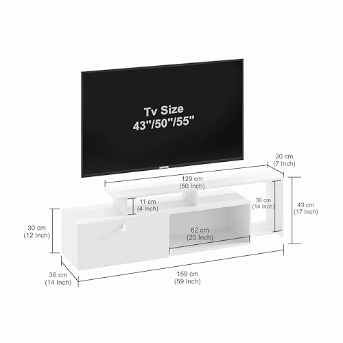 Image of FURNEASER Dexon Modern Engineered Wood Floor TV Cabinet with Storage | TV Entertainment Unit with Cabinet & Open Shelves | Media TV Stand for 32 to 55 Inch TV (Exotic Teak & White)
