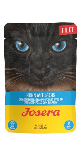 JOSERA Filet Huhn mit Lachs (16 x 70 g) | Adult | Premium Nassfutter für ausgewachsene Katzen | Huhn & Lachs mit 40% Hühnerfilet | getreidefrei | Katzenfutter nass im Frischebeutel | 16er Pack