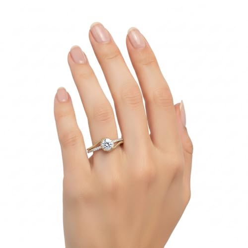 Image of Choose Your Gemstone Rope Split Shank Diamond CZ Ring Yellow Gold Plated Round Shape Split Shank Engagement Ring Minimal Modern Design Birthday Gift Wedding Gift US Size 4 to 12