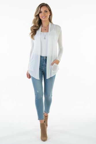 Image of ToBeInStyle Womens Open Front Long Sleeve Lightweight Asymmetrical Draped Cardigan with Side Pockets