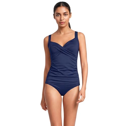 Lands' End Women's DDD-Cup Sweetheart Wrap Underwire Tankini Top 6 Deep Sea Navy