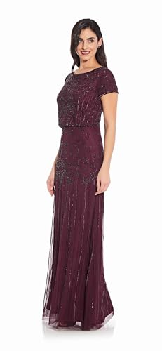 Image of Adrianna Papell Boat Neck Short Sleeve Blouson Beaded Gown