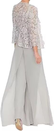 Sincemeet Abito Lungo da Donna in Chiffon a Tre Pezzi per Madre Pizzo Chiffon Madre della Sposa Abiti con Giacca