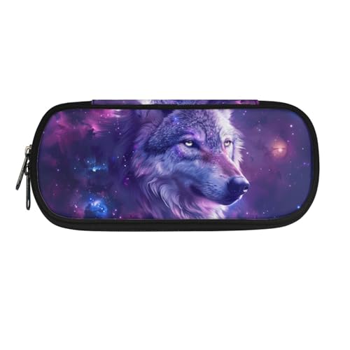Image of Galaxy Wolf Purple Pencil Box Large Capacity Pencil Case Pouch Pen with Zipper Closure Stationery Storage Bag Pencil Organizer 8.8 inch x 4.1 inch x 1.7 inch