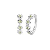 LEXLUNE Daisy Flower Earrings For Women, August Birth Flower Birthstone Peridot Hoop Earrings For Daughter Mother Mom, Sterling S925 Silver, I Think Of You Every Daisy