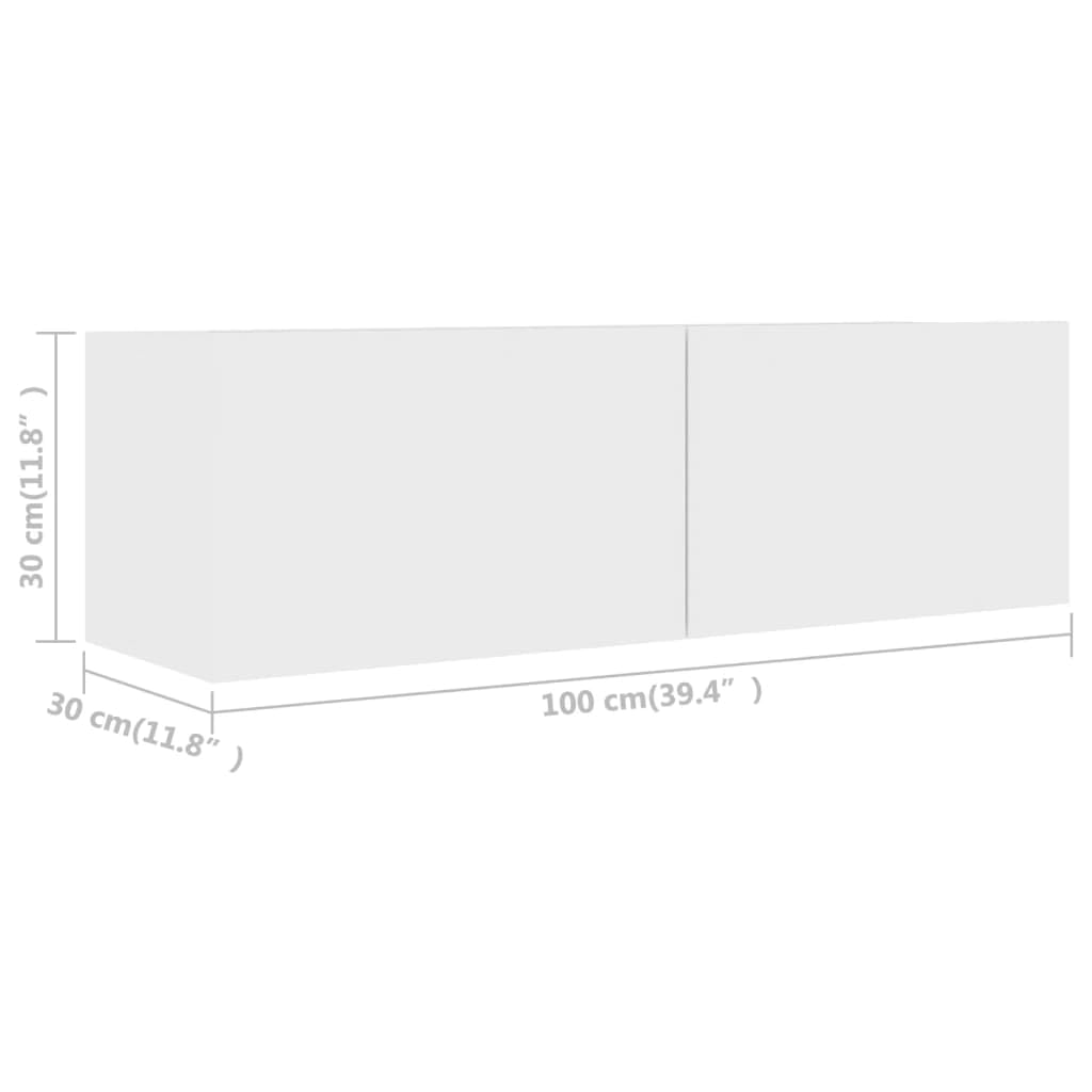 2er-Set TV-Schrank, Weiß Holzwerkstoff, Hängend, Modernes Media-Center für Wohnzimmer und Schlafzimmer, 100x30x30 cm & 80x30x30 cm, mit Stauraum