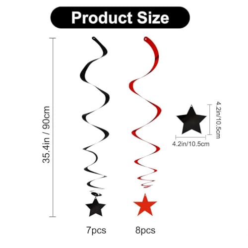 Image of BEISHIDA Red Black Stars Hanging Swirls Graduation Hanging Ornament Decorations for Birthday Party Baby Shower Halloween Congrats Grade 2026 Graduation Decorations,Pack of 15
