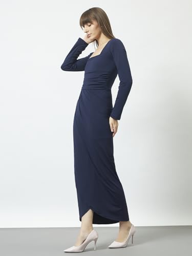 Image of Trend Arrest.ed Women's Bodycon Midi Dress | Square Neck Wrap Style | Stretchable | Full Sleeve Fitted Dress for Party, Evening, Casual Outings & Date Night