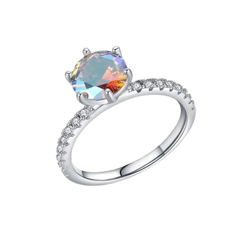 Anillo de compromiso de oro blanco de 14K con granate redondo de mujer