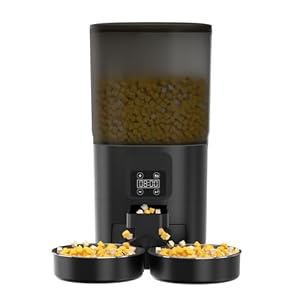 Black Automatic Cat Feeder for 2 Cats, 7L Timed Cat Dry Food Dispenser with 2 Stainless Steel Bowls, Programmable Control 1-12 Meals, Auto Pet Feeder Suitable for Multi-Pet Households