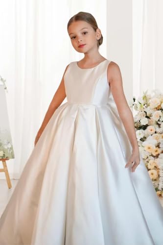 Glossy Satin Flower Girl Dress Spaghetti Strap Bow-Knot Pageant First Communion Dresses for Wedding Princess UJR0992
