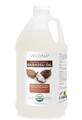 velona Babassu Oil USDA Certified Organic - 1 Gallon / 128 Fl Oz | 100% Pure and Natural Carrier Oil | Refined Cold Pressed | Face Hair Body & Skin Care and Cooking | Use Today - Enjoy Results