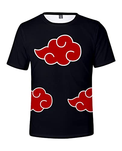 Piccodos Anime 3D T-shirt Manches courtes T-shirt Chemise Hokage Akatsuki The red clouds Top Blouse Cosplay Costume Noir 3XL (Chest 124cm) Cover