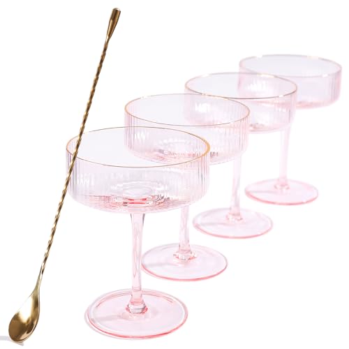 Comfit Pinke Martini-Gläser 4 Stück Goldrand