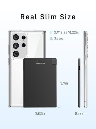 TNTOR Thin Portable Charger, 3500mAh Lightweight Ultra Slim Power Bank with Built-in USB-C Cable, Portable Credit Card Size Power Bank Mini Battery Pack for iPhone 17Air Samsung Android (Black)