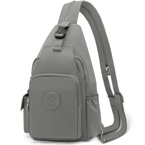 REETEE Leichter Brusttasche für Damen und Herren Klein Sling Bag Nylon Backpack Schulterrucksack, Crossbody Schultertasche für Outdoorsport, Wandern, Radfahren, Reisen (grau)