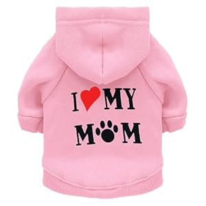 Dog Hoodie Dog Hoodies for Small Dogs Clothes I Love My Mom Fleece Sweater Winter Sweat Shirt Warm Cotton Dog Hoodie for Small Dog Cat Mom Pink L