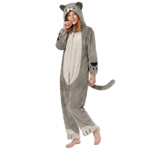 OLAOLA Adult British Shorthair Cat Onesie Animal Pajamas Flannel Homewear Sleepwear Halloween Cosplay Jumpsuit for Women Men
