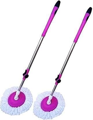 PRO MACK ZONE Stainless Steel Mop Rod Stick Mops for Floor Cleaning Mopping Stick 360 Mop Stick Rod with Refill Set - Pink pochha Sticks (Standard Size) - Set of-2