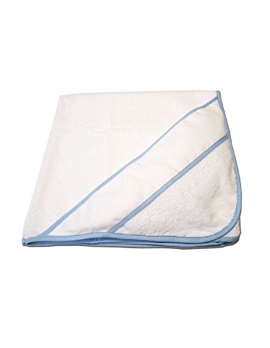 PURALGO-puro algodón. Toalla para bebés de punto de cruz, con gorrito. (blanco/ribete azul)