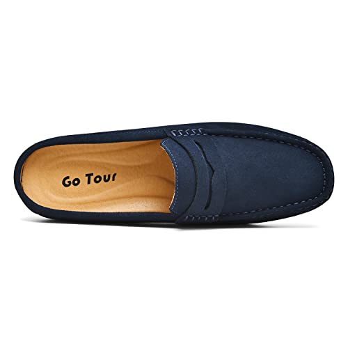 Image of Go Tour Mens Handmade Suede Leather Mules Clog Slippers Breathable Leather Slip on Shoes Casual Loafers