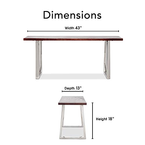 Finch Lionel Wood And Stainless Steel Metal Bench Contemporary Living Room Furniture Entryway Shoe Console Modern Polished Silver Legs, Dark Walnut Brown #TOP2