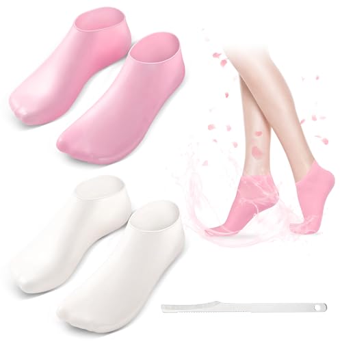 Calcetines Hidratantes, Calcetines de Gel, 2 pares Calcetines hidratantes para pies, Calcetines de para pies de spa pedicura, Calcetines de silicona reutilizables para Piel Seca Agrietada del Pie