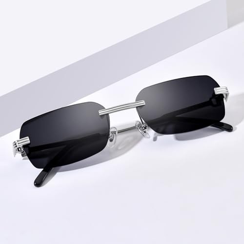Image of HEPIDEM Rimless Rectangle Zircon Diamonds UV400 Square Sunglasses for Men with Nylon Lens