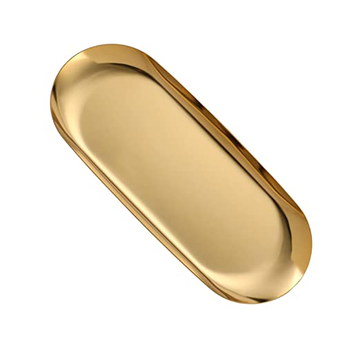 JEOPKO Gold Trinket Serving Tray, tray Oval Stainless Steel Towel Storage Dish Plate, Tea Fruit Trays Cosmetics Jewelry Plate Used in Bedroom, Kitchen, Living Room, Bathroom and Outdoors.