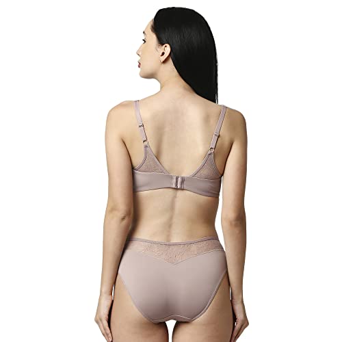 Image of SOIE Women's Full Coverage Padded Bra and Mid Rise Brief with Lace Detailing