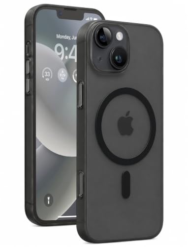 Image of DIZORO Matte Case for iPhone 14 Plus Compatible with MagSafe, Camera Lens Full Protection, Shockproof Translucent Frosted TPU Soft Phone Cover, Anti-Fingerprint (Black)