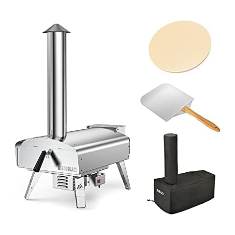 Mimiuo Outdoor Wood Pellet Pizza Oven with Automatic Rotating Grilling System, Portable Stainless Steel Wood-fired Pizza Oven Kit with 33cm Pizza Stone & Foldable Pizza Peel (Tisserie W-Oven Series) Cover
