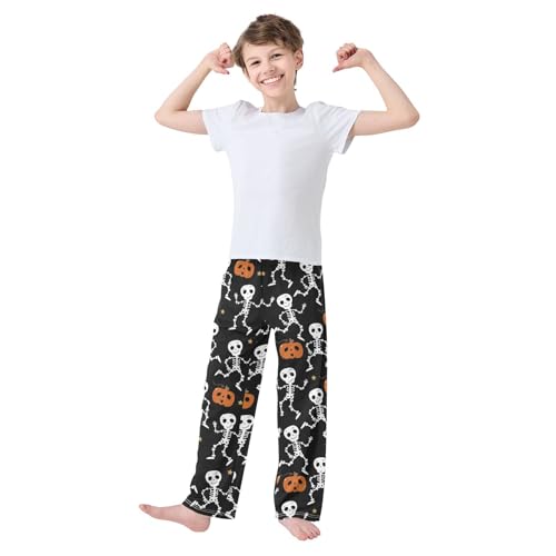 Skeleton and Pumpkin Boys Long Pants Soft Trousers Elastic Waist Kids Lounge Bottoms with Pockets S-XL2